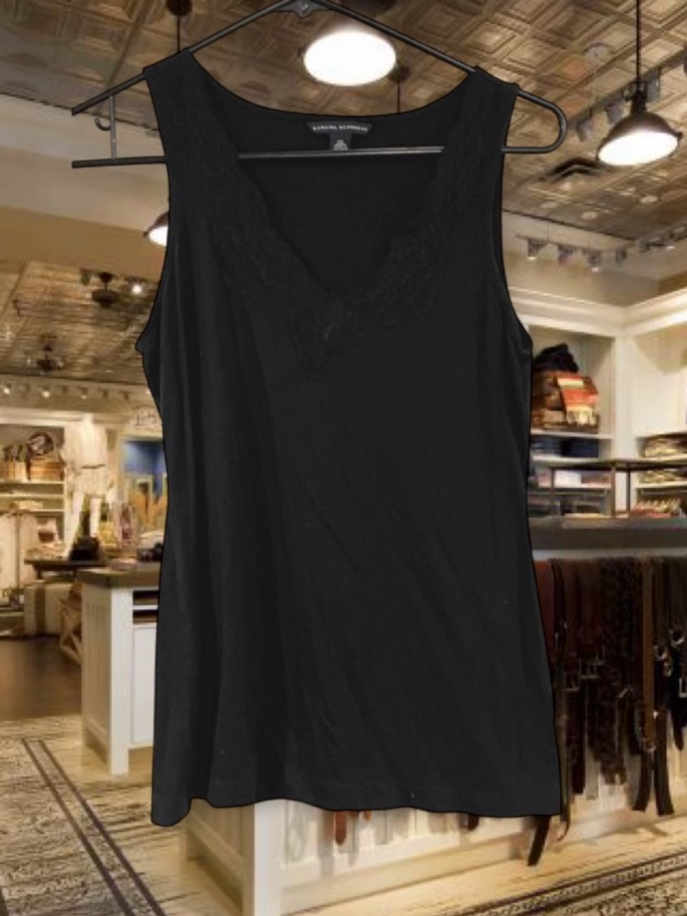 Banana Republic Black Lace-Trim Scoop Tank